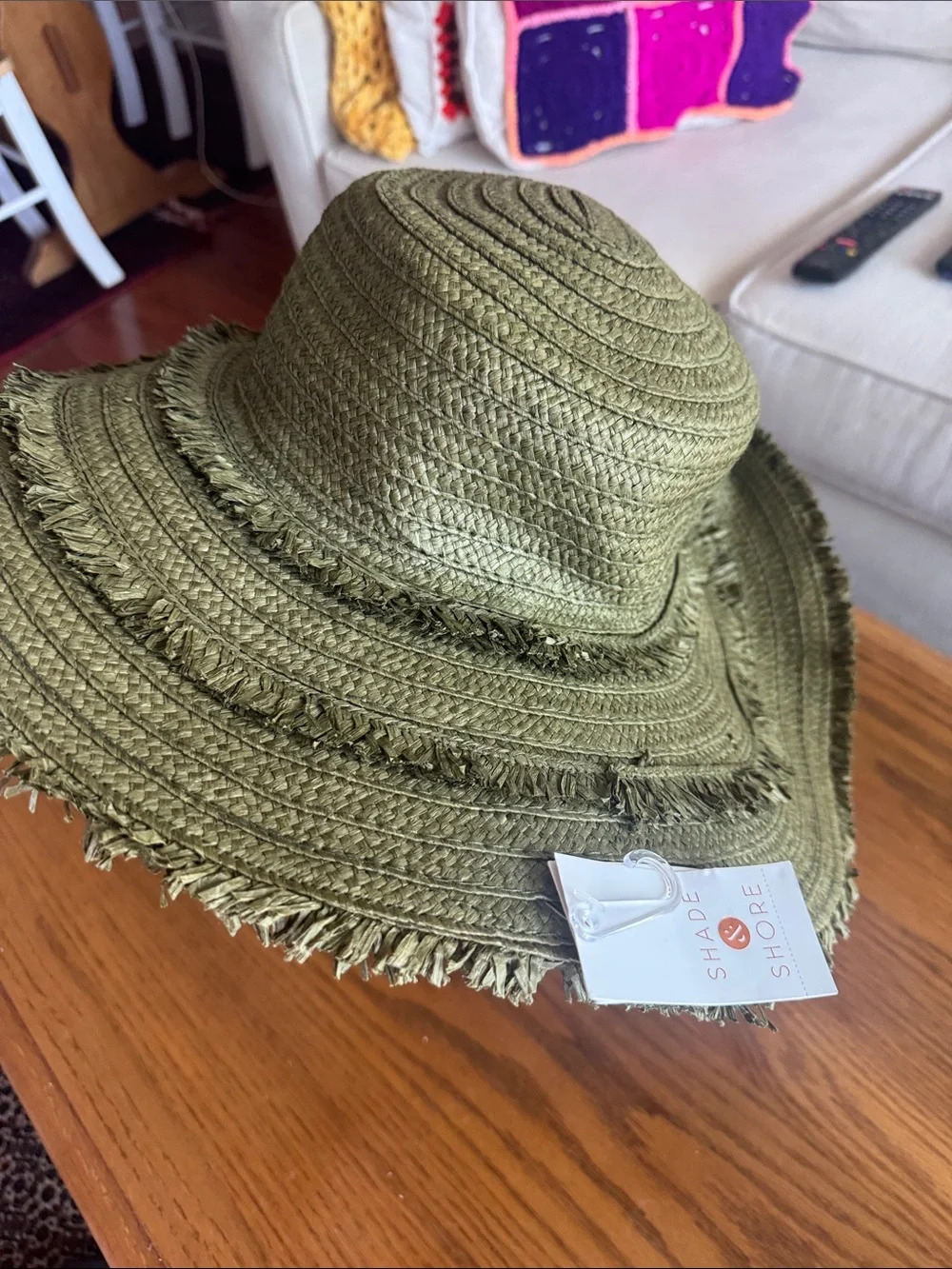 Shade & Shore Olive Green Fringed Straw Sun Hat